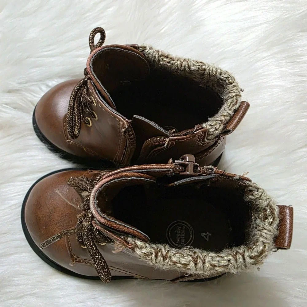 Wonder Nation Toddler Boots Size 4 Brown Ankle Zip Lace Up 1GWN40FF008
